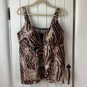 NWOT Swim 365 Mixed animal Print Bra-Size Wrap Tankini Top Size 46D